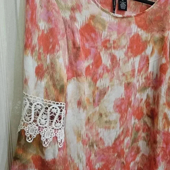 New Directions Peach Floral Crochet Sleeves Sz XL - Picture 4 of 7